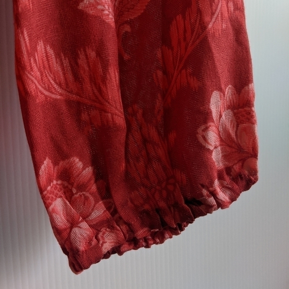 Anthropologie Akemi + Kin Red Sheer Floral Long Sleeve Blouse Size Small - Picture 4 of 8